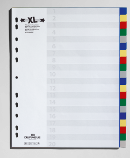Faneblad 1-20 xl Ekstra bredt faneblad i pp-plast med kartonforblad.