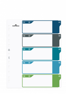 Printbart register a4+ 5-delt 1-5 farve+indsats pp Holdbart register lavet af PP-plast med udskiftelig indholdsfortegnelse, der udskrives fra en printer.