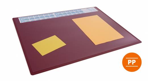 Skriveunderlag 650 x 500 mm med kalender og transparent d&aelig;kplade pp Skriveunderlag med &aring;rskalender for 4 &aring;r og transparent d&aelig;kplade, til brug som underlag for noter som&nbsp;kan opbevares og beskyttes, men stadig v&aelig;re synlig