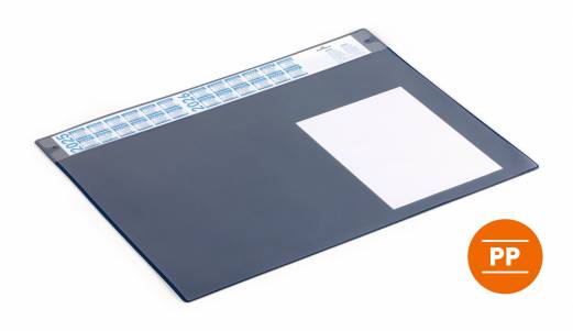 Skriveunderlag 650x480 mm med kalender og overflade pp Skriveunderlag med 4-&aring;rs kalender og aftagelig transparent overflade.