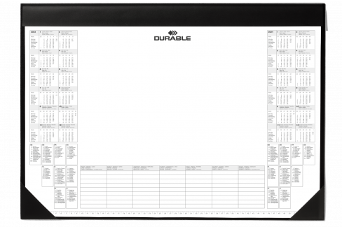 Skriveunderlag 650x520 mm med kalender Skriveunderlag med en limet kalenderblok i 2 år.