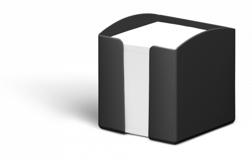 Kubusblokholder eco Kubusblokholder med 800 papirsedler i formatet 93 x 93 mm. Holderen og de blanke ark er forsynet med miljømærket Blue Angel