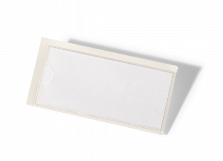 Pocketfix® 74x32 mm Selvklæbende pp-lomme med åbning på den ene side.  10 stk.