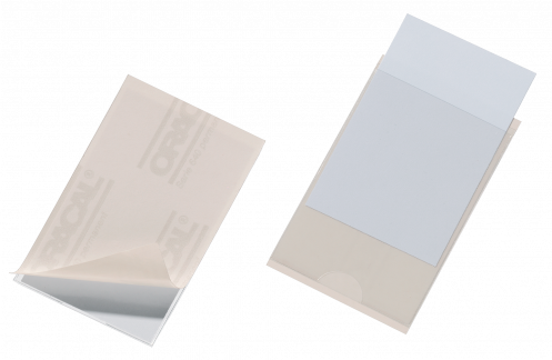 Pocketfix® 90x57 mm stor pakke Selvklæbende pp-lomme med åbning på den ene side. Leveres med indstik.  100 stk.