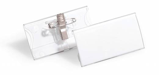 Navneskilt  m n&aring;l/klemme  40x75 mm Navneskilt af akryl plast med n&aring;l og klemme og mulighed at  fastg&oslash;re i brystlomme.