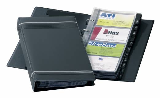 Visifix® Visitkortmappe med ringmekanisme med plads til 200 visitkort.