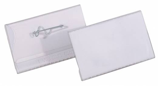 Navneskilt m n&aring;l 40x75 mm Navneskilt af robust plast med sikkerhedsn&aring;l. 100 stk.