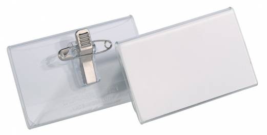 Navneskilt  m nål/klemme  40x75 mm Navneskilt af akryl plast med nål og klemme og mulighed at  fastgøre i brystlomme.