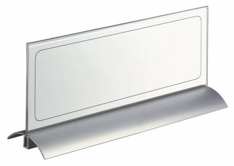 Bordskilteholder presenter de luxe 105x297 mm stilren bordskilte i klar akryl, læseligt fra begge sider. Fod af aluminium. 1 stk/pk