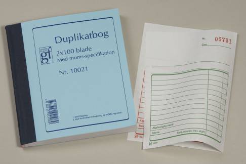 Duplikatbog GF10021 - 108 x 200 mm med kopi & moms - 100 blade