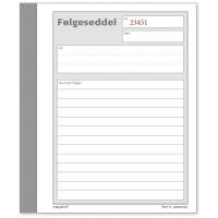 F&oslash;lgeseddelbog 3 x 50 sider m. kopi