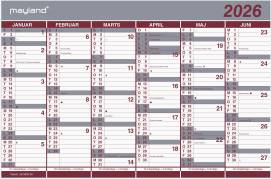 Kontorkalender Dobbelt halv&aring;rskalender 2026