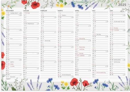 Vægkalender Blomster A4 14 mdr. 2025