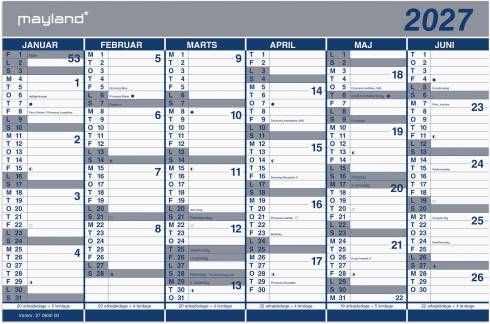 Kontorkalender Dobbelt halv&aring;rskalender 2027