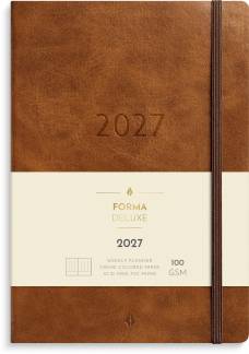 A5 Forma Deluxe ugekalender h&oslash;jf. brun kunstskind 2027