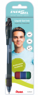 Pentel BL107-4 EnerGel X Roller 0,7mm Sæt Sort, rød, blå og grøn