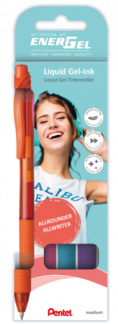 Pentel BL107-4COL EnerGel X Roller 0,7mm Sæt Orange, pink, lyseblå og lilla