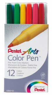Pentel S360-12* Color Pen Fiberpen 1mm Sæt