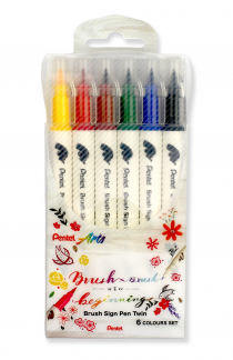 Pentel SESW30C-6 TWIN Sign Pen Brush Sæt
