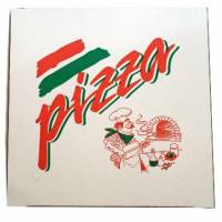 Pizzaæske 50x50x5 cm hvid med tryk Pizza Buon Appetito
