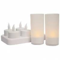 LED Fyrfadslys Genopladelige 6 lys/6 glas/1 oplader