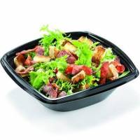 Salatbakke 720 ml 192x192x65 mm med løst klart låg Bionedbrydelig PLA Sort