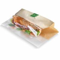 Sandwichpose 330x120x30 mm Bionedbrydelig papir/PLA  Brun/Klar