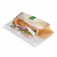 Sandwichpose 210/(2x35)x230 mm Bionedbrydelig papir/PLA Brun/Klar