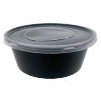 Plastbakke Catersource 300 ml rund Ø100x42 mm 10 oz med løst låg PP Sort/Klar