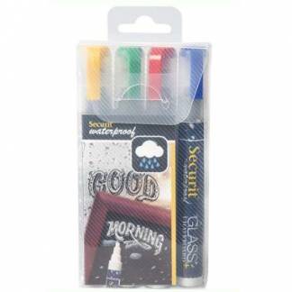 Tuschpen 4 stk Securit medium 2-6 mm Vandfast Rød/Blå/Gul/Grøn