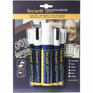 Tuschpen Sæt 5 stk Securit tyk 1-15 mm Vandfast hvid