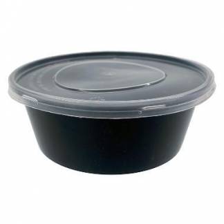 Plastbakke Catersource 300 ml rund Ø100x42 mm 10 oz med løst låg PP Sort/Klar