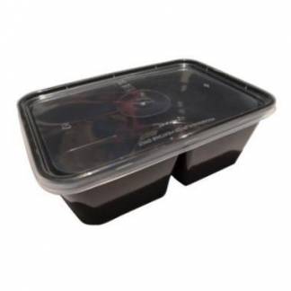 Plastbakke 2-rum 800 ml 175x120x58 mm Sort til Microovn med Låg