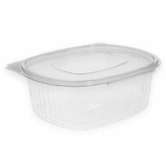 Plastbæger Verive 250 ml oval hængslet låg 133x105x43 mm RPET Klar