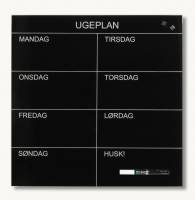 Magnetisk ugetavle i glas 45 x 45 cm sort dansk