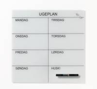 Magnetisk ugetavle i glas 45 x 45 cm hvid dansk