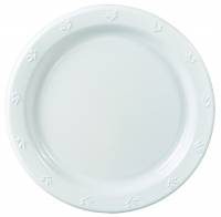 Plasttallerken 23cm lux hvid PS m/myrter p&aring; kant 1000stk/kar