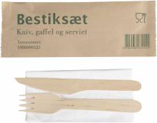Bestiksæt 160mm birketræ m/kniv, gaffel,serviet 400sæt/pak