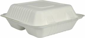 Take away boks sukkerrør 223x201x39mm hvid 3rums 50stk/pak