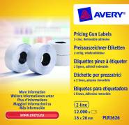 Prisetiketter Avery 2 linjer hvid 26x16mm aftagelig 1200stk