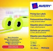 Prisetiketter Avery 2 linjer gul 26x16mm perm.klæb 10x1200stk
