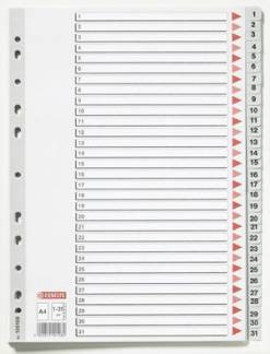 Plastregister Esselte A4 1-31 gr&aring; m/kartonforblad 100108