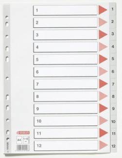 Plastregister Esselte A4 1-12 gr&aring; m/kartonforblad 100106