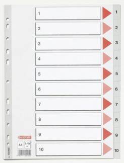 Plastregister Esselte A4 1-10 gr&aring; m/kartonforblad 100105