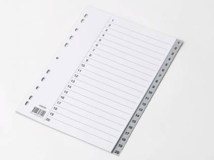 Plastregister gr&aring; A4 1-20 m/kartonforblad