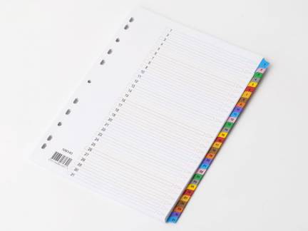 Register mylar A4 1-31 farvet forst&aelig;rket m/forblad