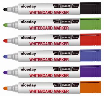 Whiteboardmarker niceday ass. 1,5mm rund spids 6stk/s&aelig;t