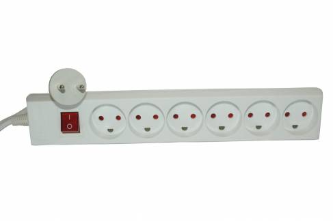 230V Powersplitter, 2-Pin, 6-Plugs, White