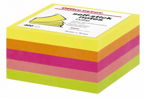 Kubusblok Office DEPOT neon 76x76mm STICKY 400blade/stk