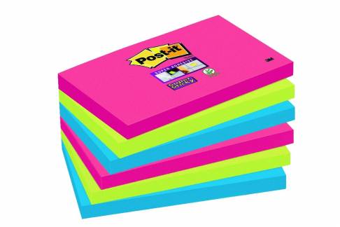 Post-it blokke Super Sticky ass 76x127mm 90bl. 6blk/pak